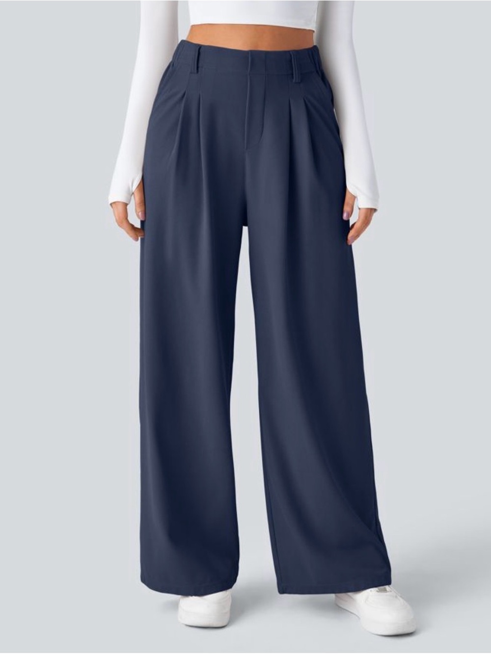 HALARA Navy Wide-Leg High-Waist Pleated Pants